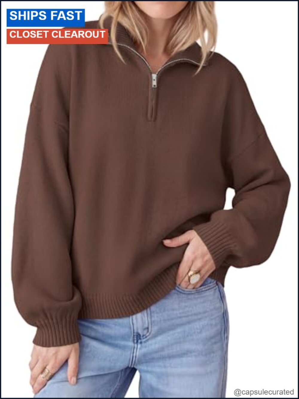 Women's Oversized Quarter Zip Pullover Sweater Knit Fall Winter